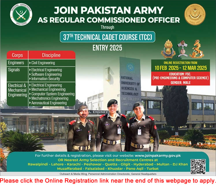 Join Pakistan Army Through 37th Technical Cadet Course Tcc February
